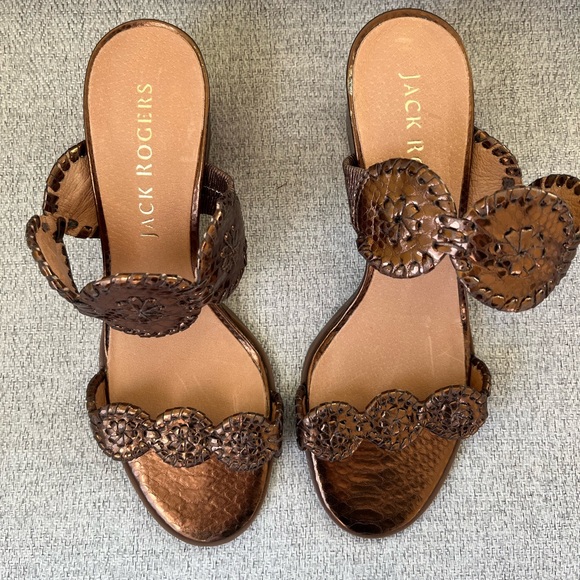 Jack Rogers Lauren Mid heeled Bronze Metallic Sandals Size 8.5 Slip On - Picture 3 of 6
